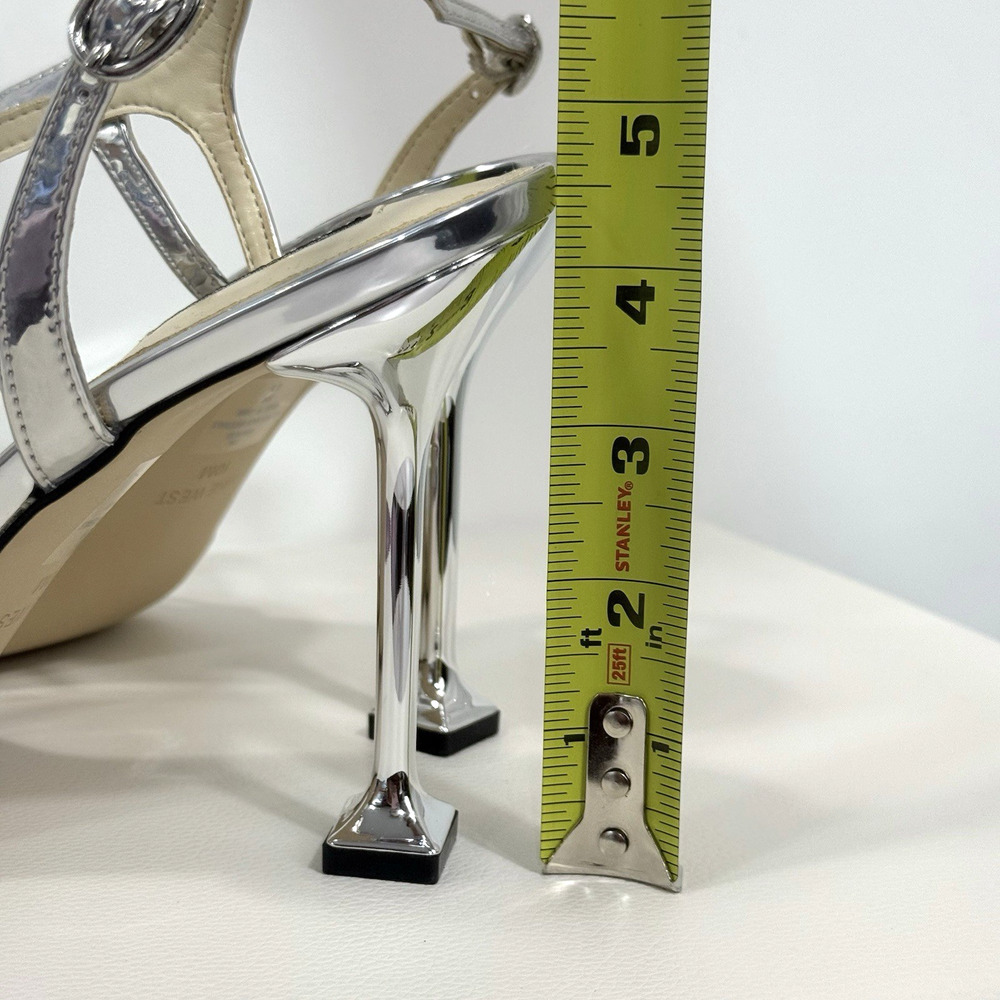 Nine West Heels Pumps Silver Faux Leather Stiletto Open Toe Wo's Size 10 - Picture 8 of 14